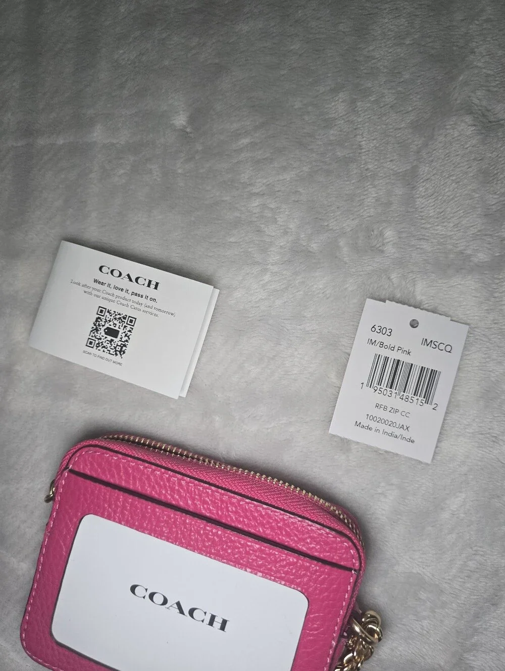 COACH Bold Pink Leather Card Case with Gold Chain